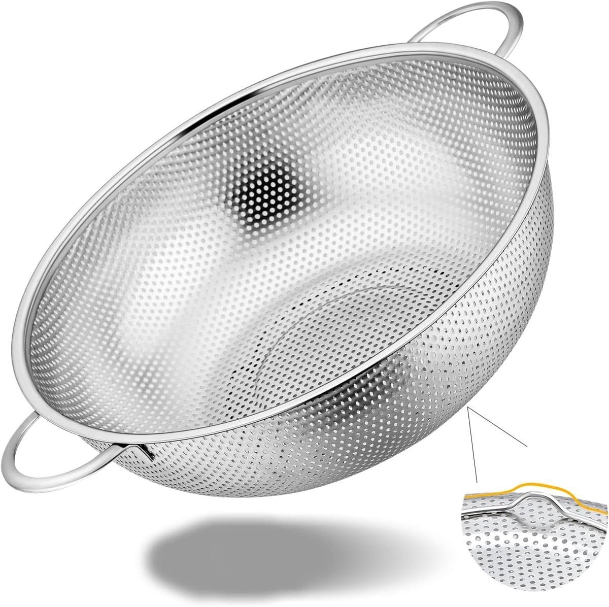 RVS Keukenzeef met Handvatten, Micro-Perforaties, Ø 28 cm - Perfect voor Pasta, Groenten en Fruit, Roestvrij en Vaatwasserbestendig