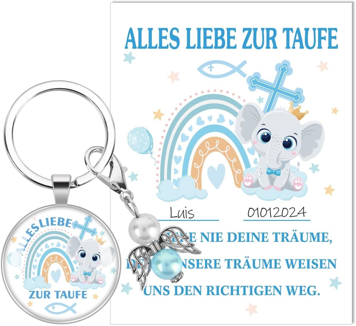 Dailygoods- Doopkaart voor Nino's - Sleutelhanger - Eerste Communie - Vormsel - Blauwe Doopkaart - Uniek Ontwerp - Doop Uitnodiging