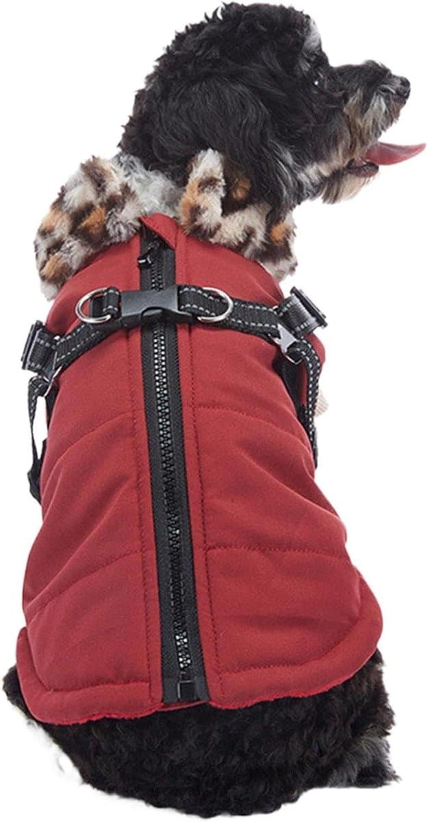 Hondenjas Winter - Warm Hondenkleding - Bescherming Buiten - Met Ingebouwd Harnas - Maat L - Bordeauxrood