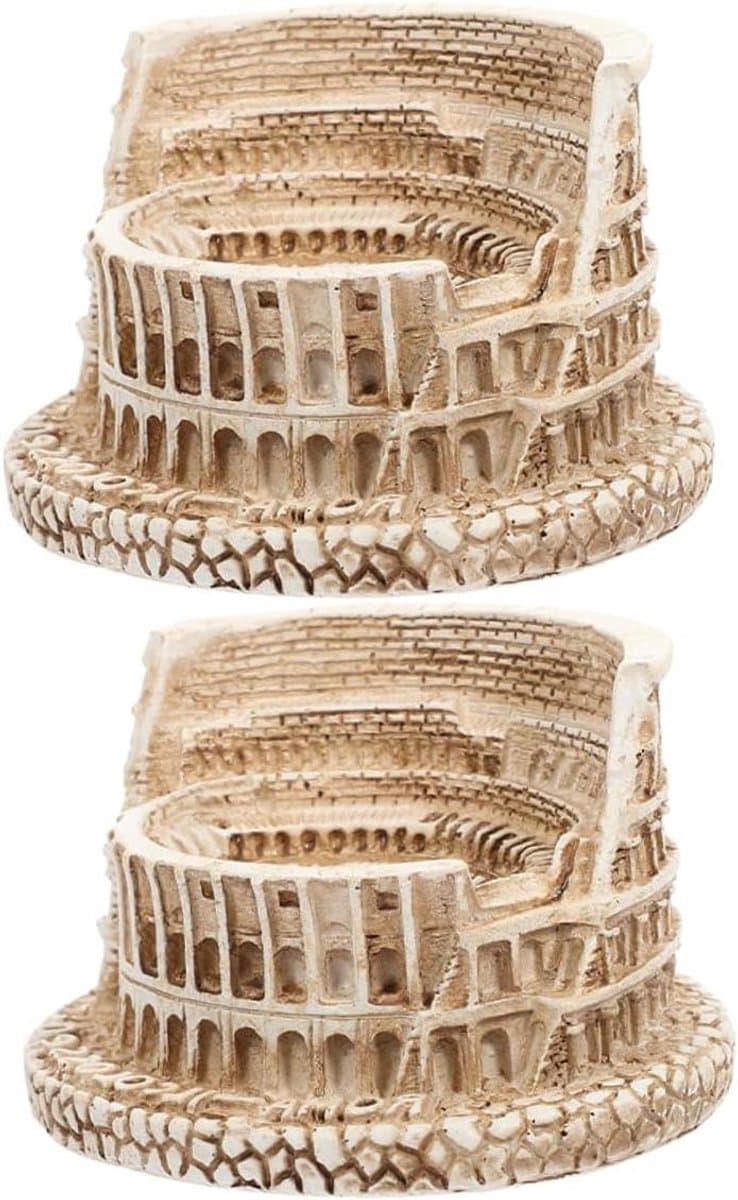 Colosseum Beeld - Architectuur Sculptuur - Terrarium Decoratie - Gedetailleerd Vakmanschap - 7.50X6.50X4.50CM - Beige