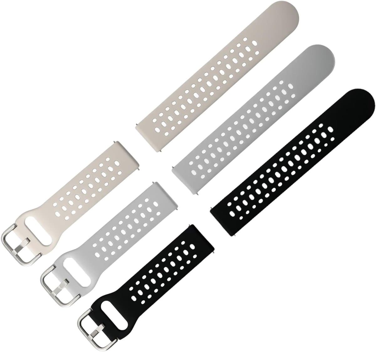 3-delige 20mm Siliconen Horlogeband, Verstelbare Waterdichte Vervangband voor Smartwatch, Geschikt voor Mannen en Vrouwen in Grijs, Zwart en Abrikoos