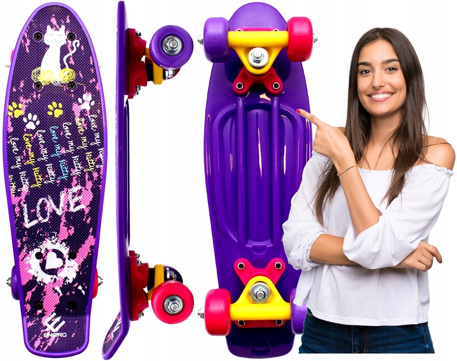 Enero Mini Love Kitty Kinder Skateboard 42cm - Paars