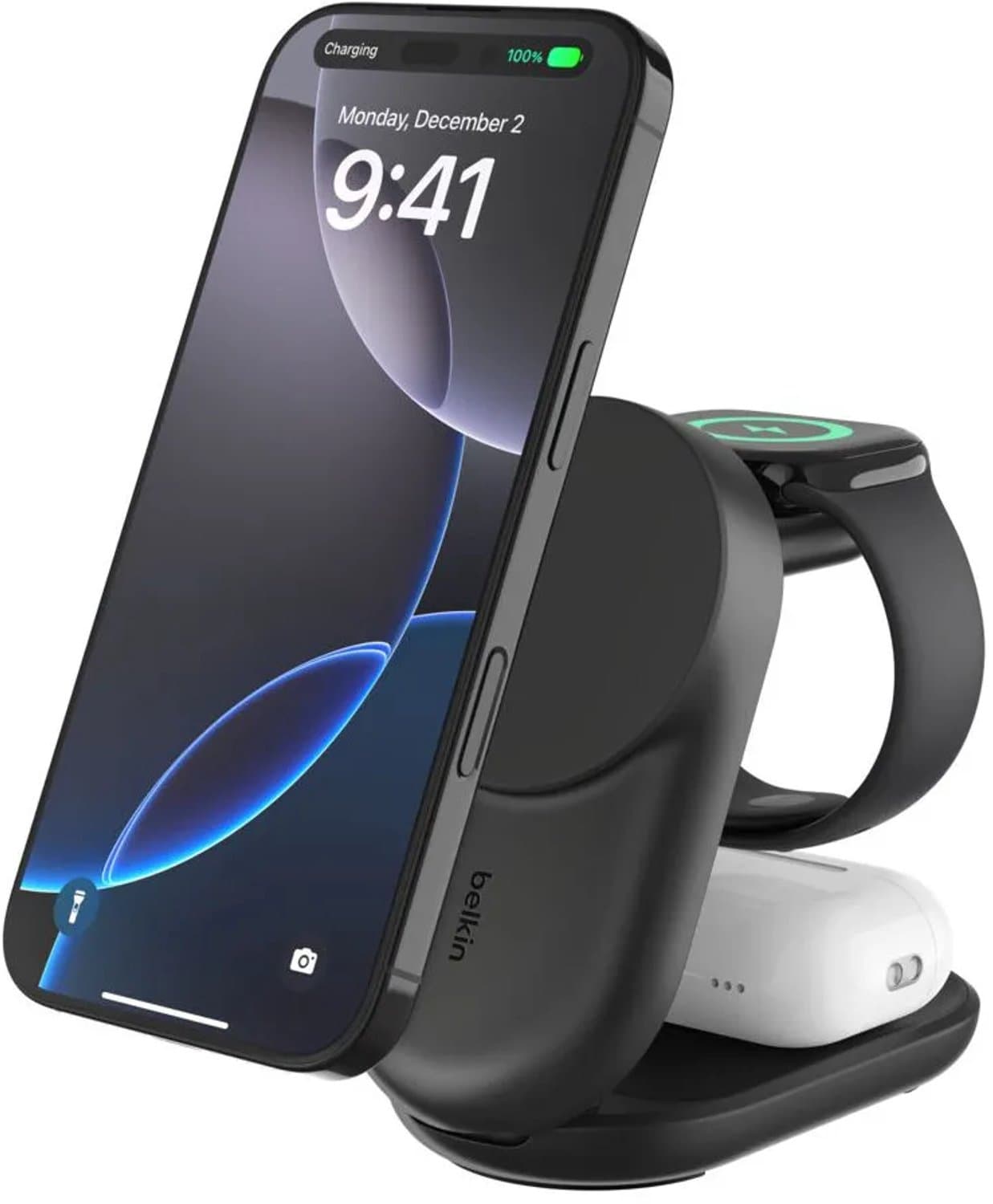 Belkin UltraCharge 3-in-1 MagSafe Draadloze Oplader met Standaard Qi2 25W Zwart