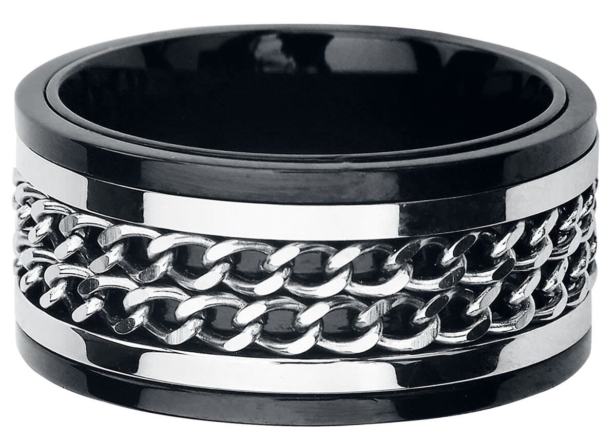 etnox Double Chain Unisex Ring - zwart/zilverkleurig - L