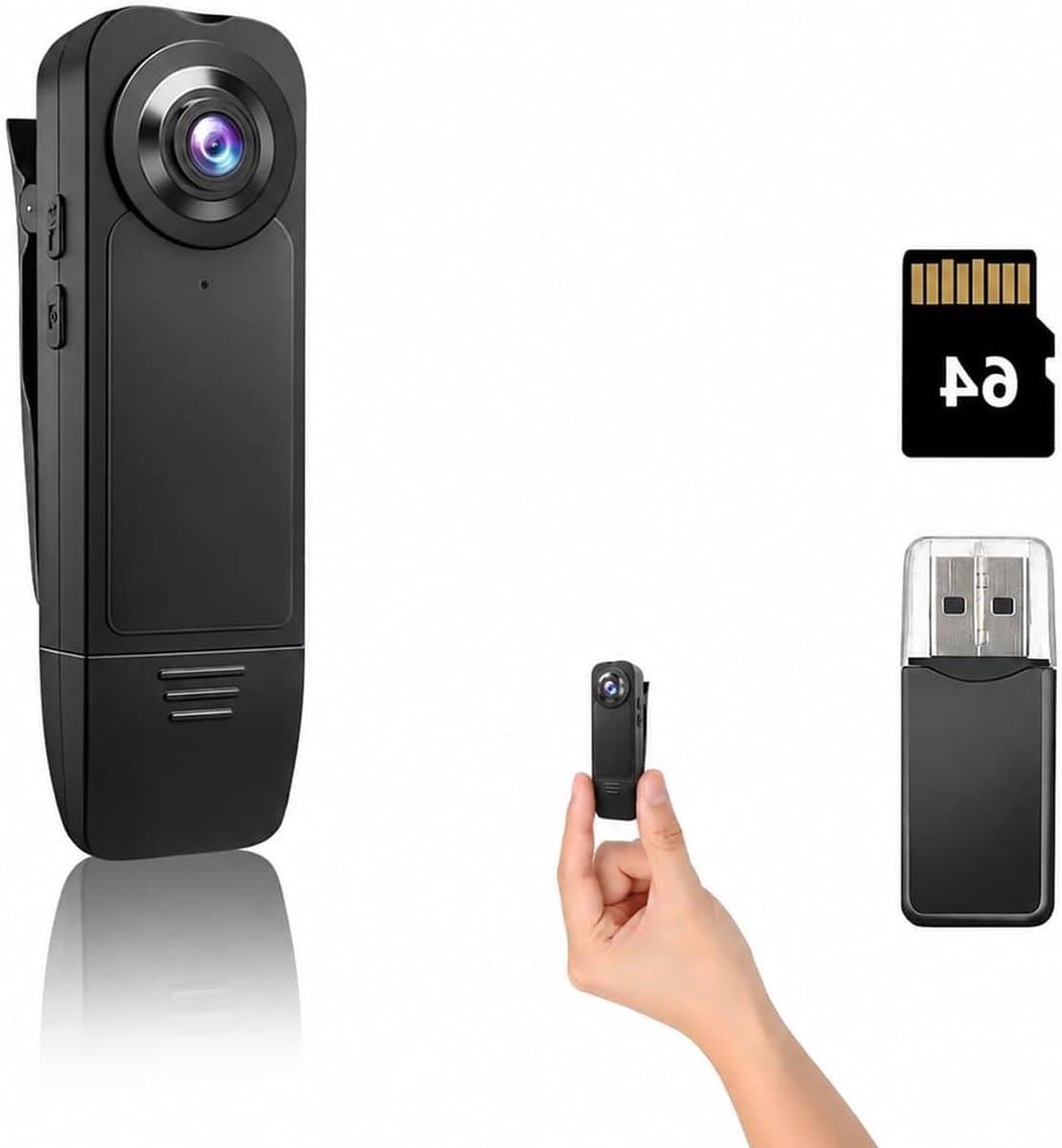 Draagbare Camera - Mini Bodycam - Video Opnemen - Ingebouwd Nachtzicht - 64GB Geheugen - Zwart