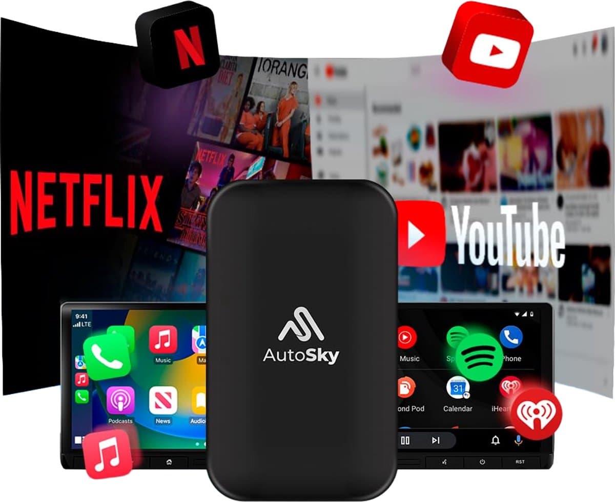 AutoSky AI Box Lite Plus 2.0 Draadloze Carplay Dongle - Geschikt voor draadloze Apple CarPlay & Android Auto - Netflix & YouTube streaming - USB-A/USB-C - Voor Auto's vanaf 2016 - Bedrade Carplay draadloos maken