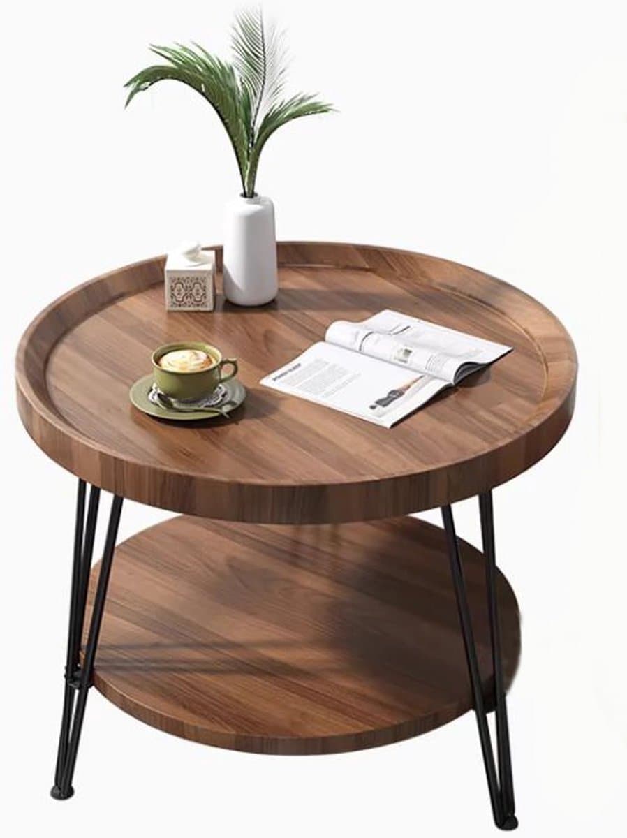 Ibenzoa® Multifunctionele Houten Bijzettafel met Dubbele Niveau Opbergruimte - Modern Design