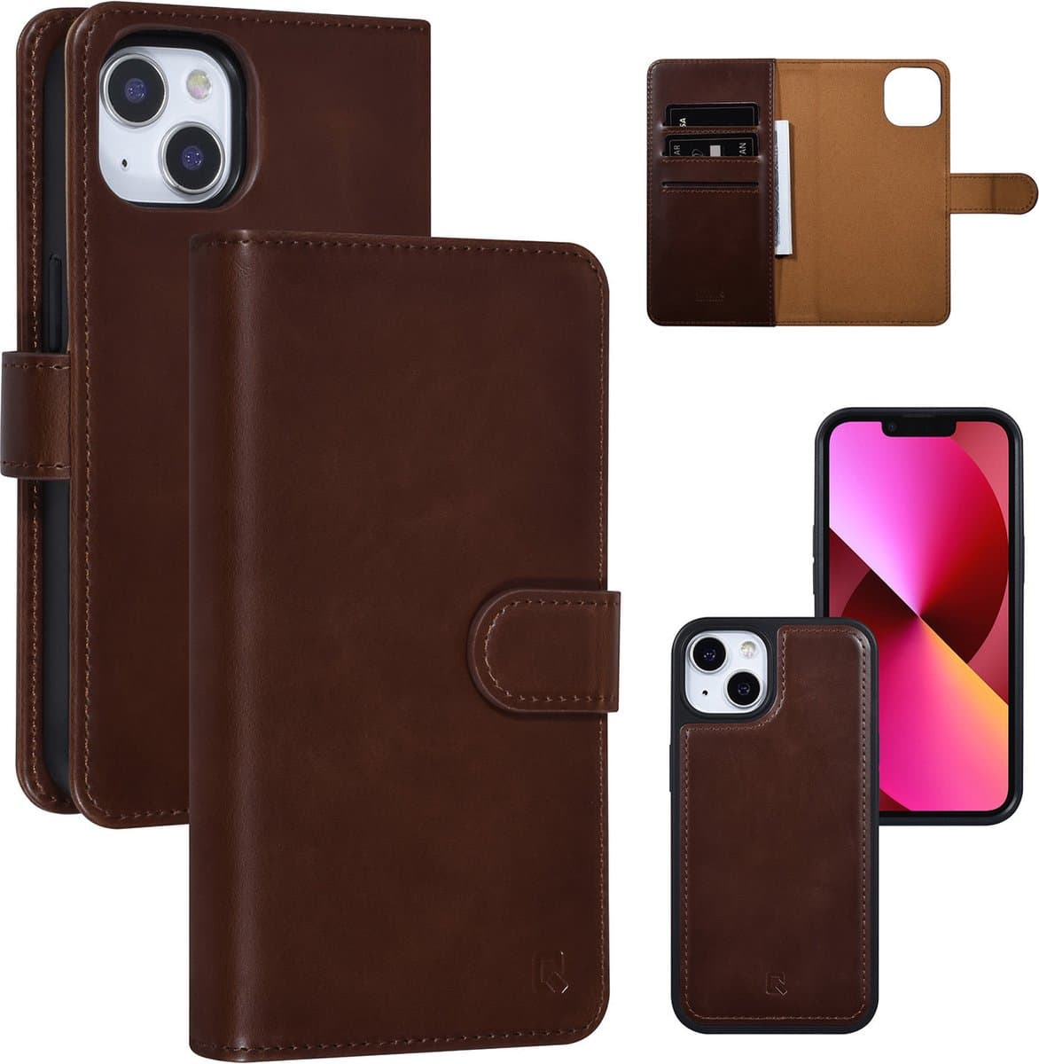 UNIQ Accessory Pu Leer Smartphonehoesje voor Apple iPhone 13 - Bescherm je Telefoon met Book Case en Back Cover - Bruin