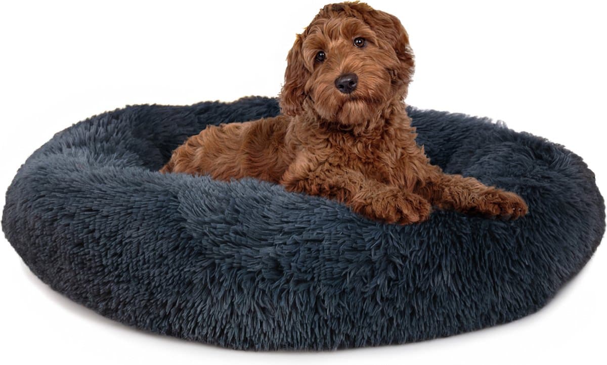 Paco - Pluche Honden- en Kattenkussen - 80cm - Rond - Antraciet