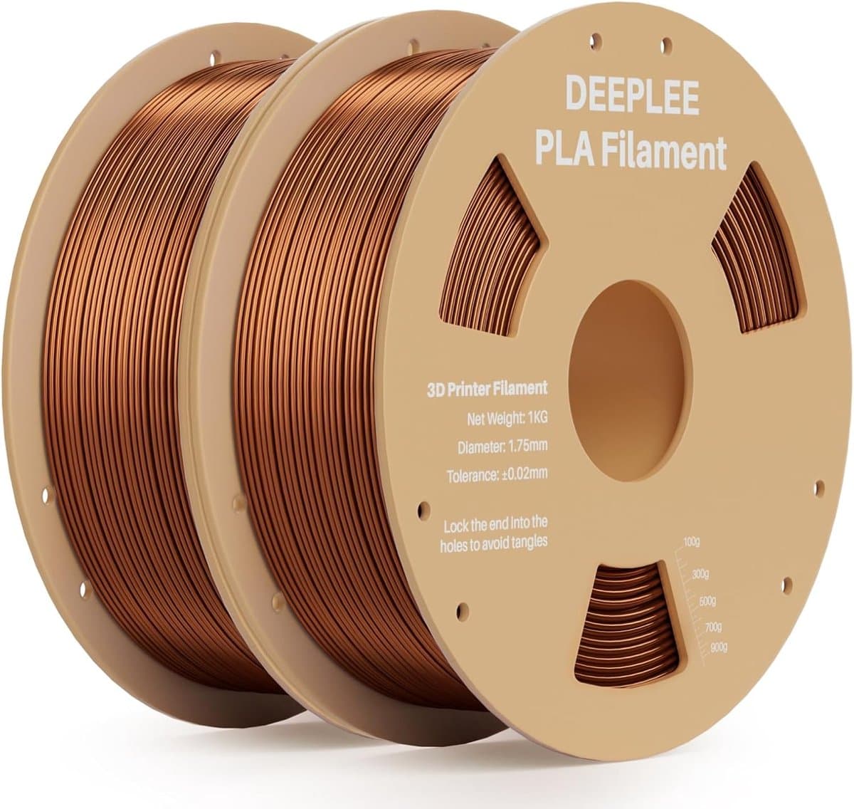 2KG Zijde PLA Filament Brons 1.75mm voor 3D Printer - +/- 0,02mm Nauwkeurigheid - 2 Rollen