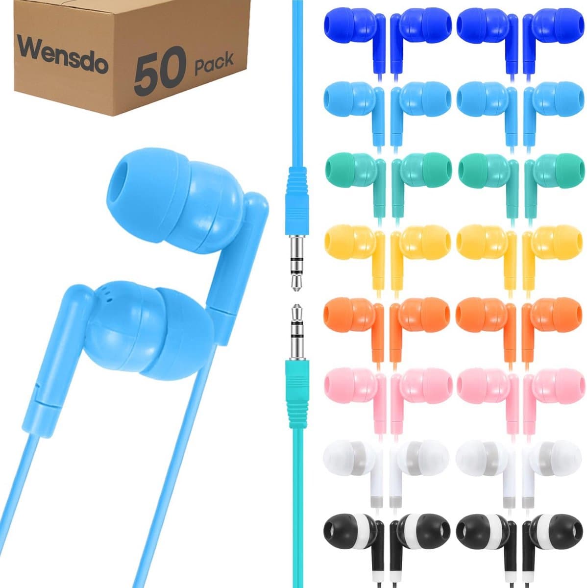 Bulk Set van 50 Kinder Oordopjes met 3.5mm Jack - Assorti Kleuren voor School, Computer & Tablet