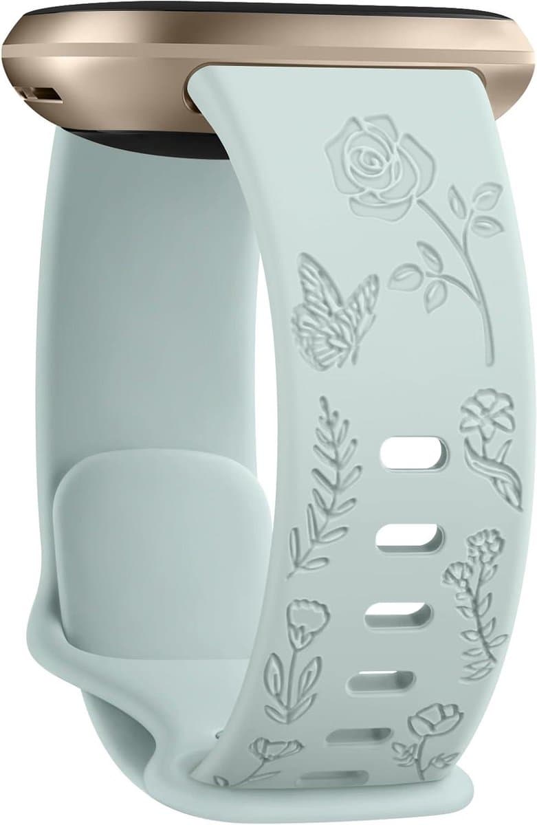 Allecto Plus - Siliconen armband met bloemengravure voor Fitbit Versa armbanden - Dames en heren - Zwart - Maat S/M/L/XL