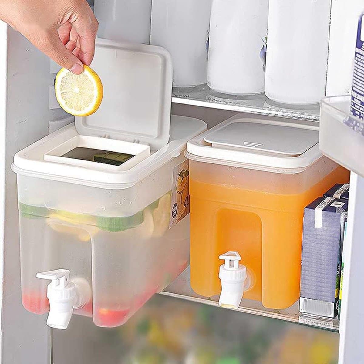 4L koelkastwaterdispenser - met kraan - transparant - PP-materiaal van voedingskwaliteit - met deksel - gemakkelijk mee te nemen en te vullen - geschikt voor sap, ijsthee, limonade en melk