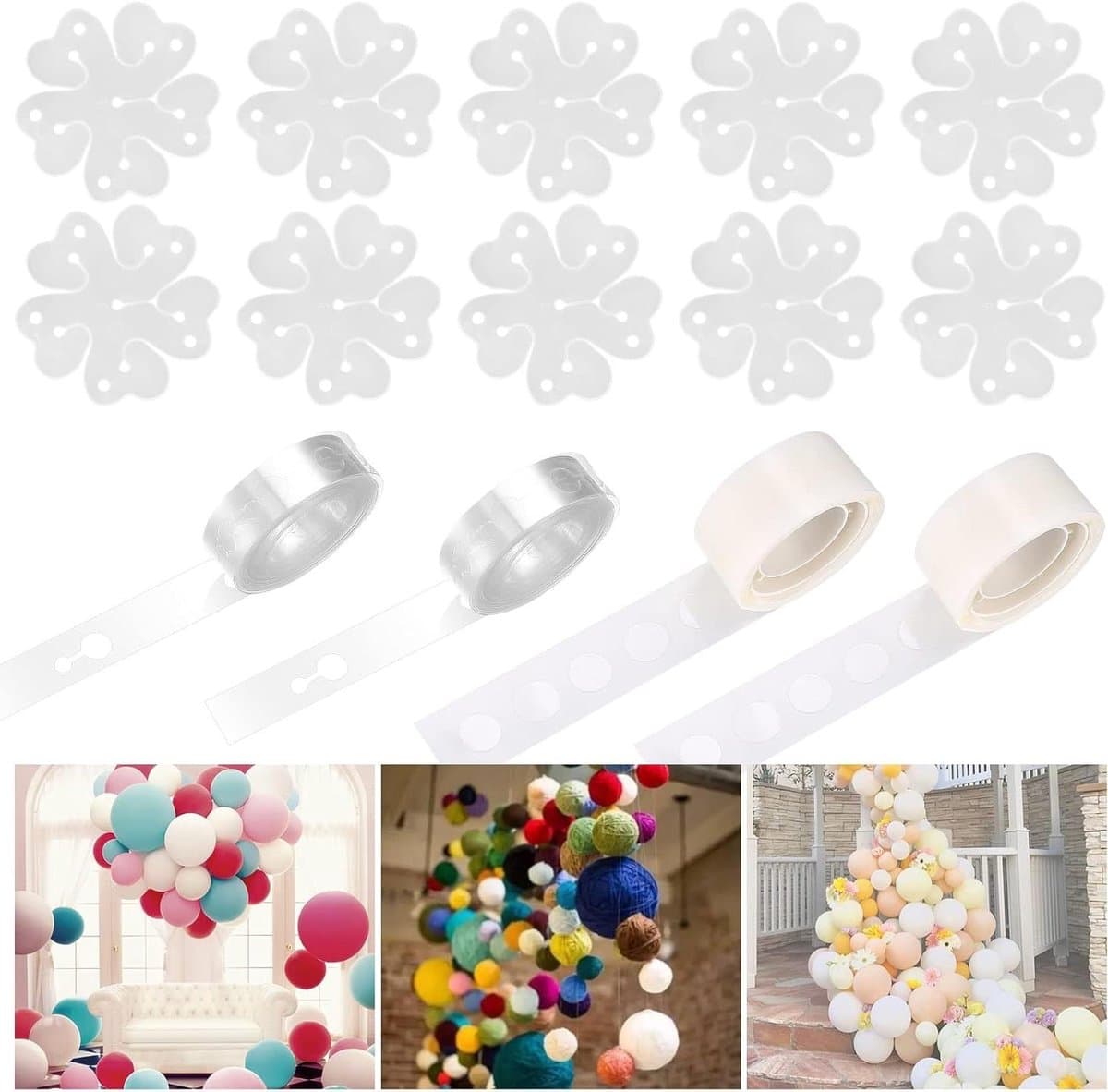 Balloon Garland Strip Set - Decoratie set met 200 ballonnen, lijm stippen, ballontape en 10 clips - Voor verjaardag of bruiloftsfeest organza closet wedding bouqutschen - 90 karakters