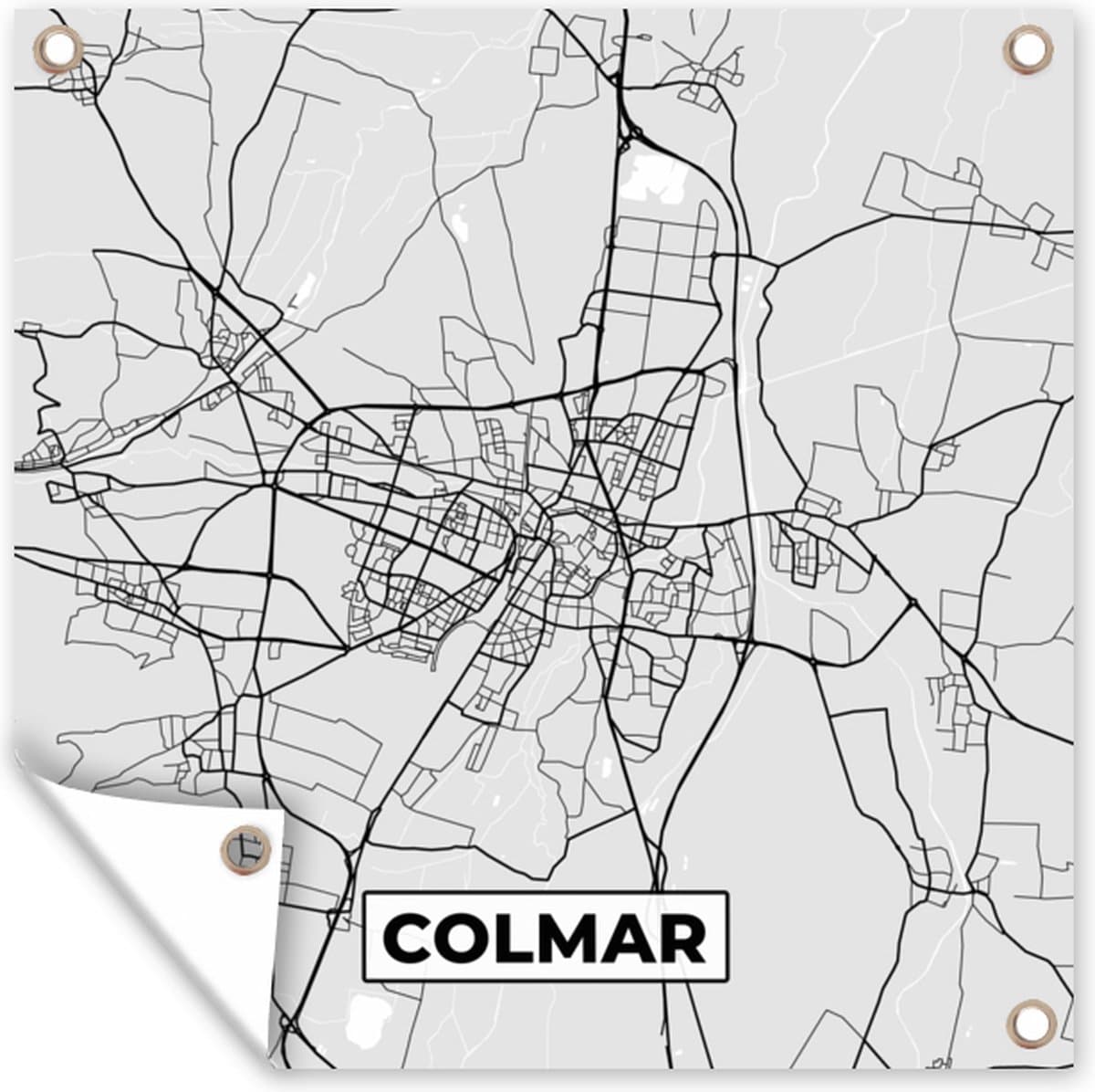 Tuinposters Plattegrond - Kaart - Stadskaart - Frankrijk - Colmar - 50x50 cm - Tuindoek