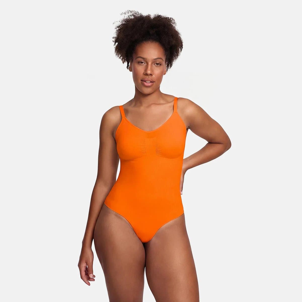 cfab - Bodysuit met corrigerende werking en koordjes - Sunset Orange - M - Corrigerende Body - Naadlos - corrigerend ondergoed dames