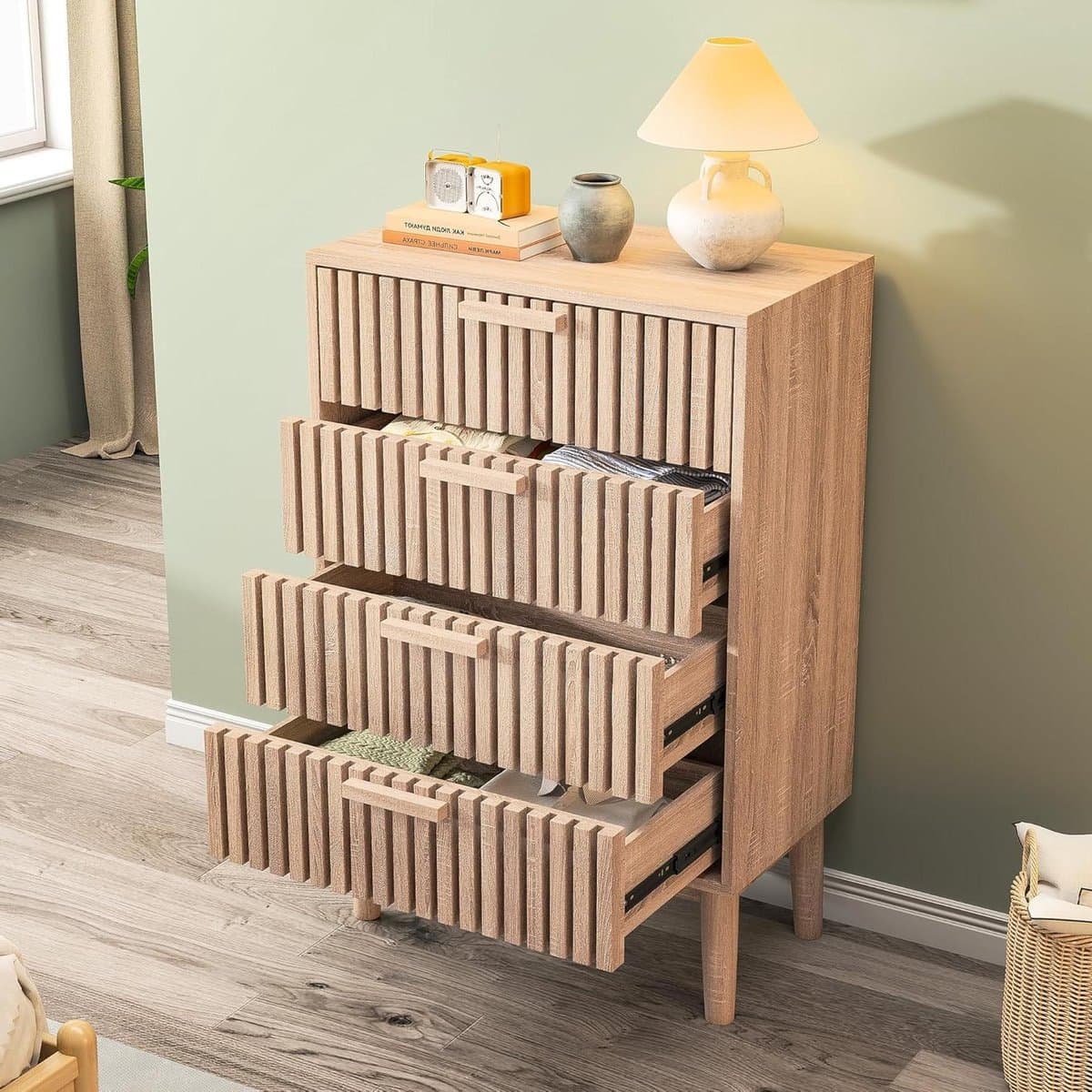 Rotan Commode - Nachtkastje Laden - Ordelijk Opbergen - Laden met metalen geleiders - 90 x 60 x 34 cm