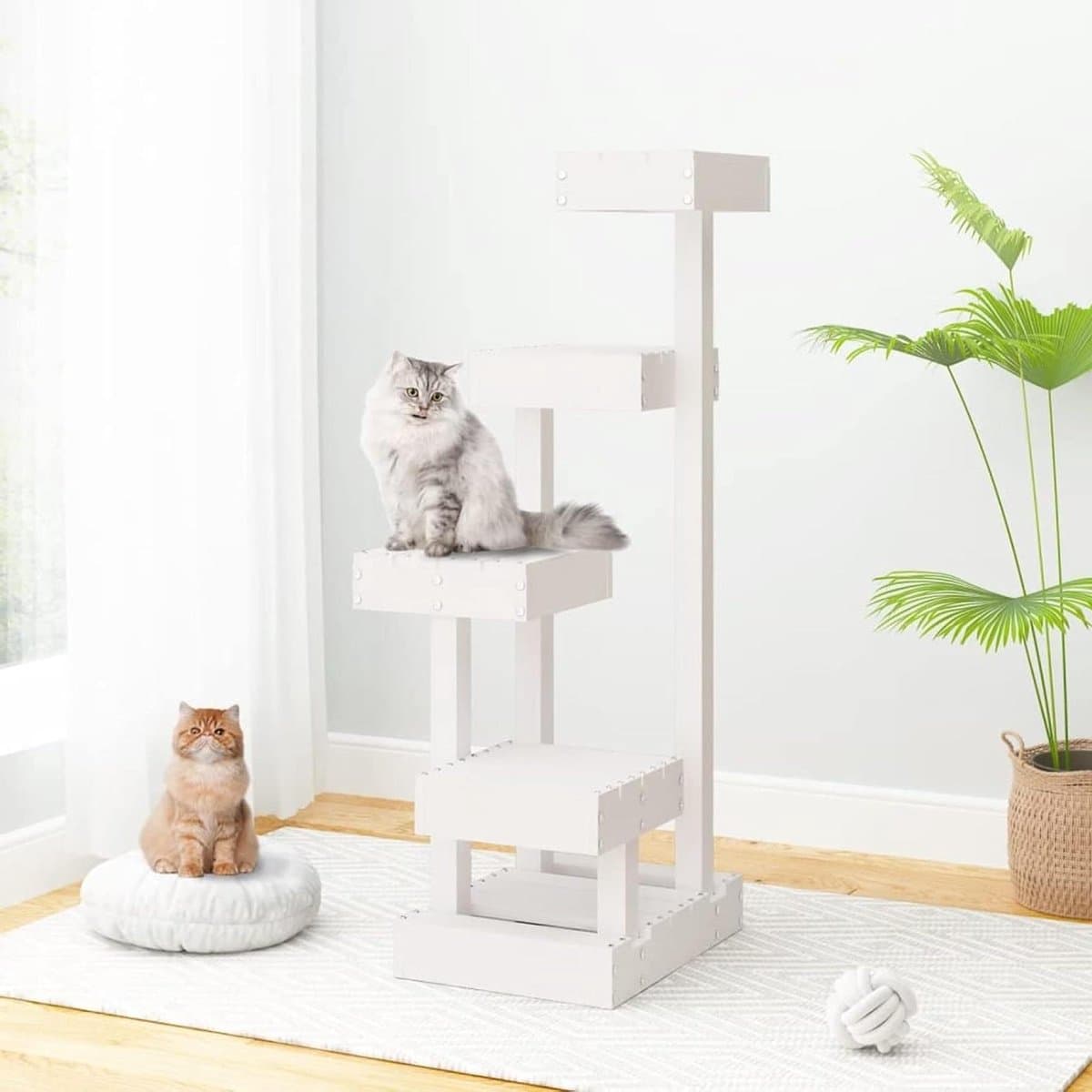 Kattenkrabpaal - Kattenmeubel - Spelen en rusten - Massief dennenhout - 45.5 x 49 x 103 cm - Wit