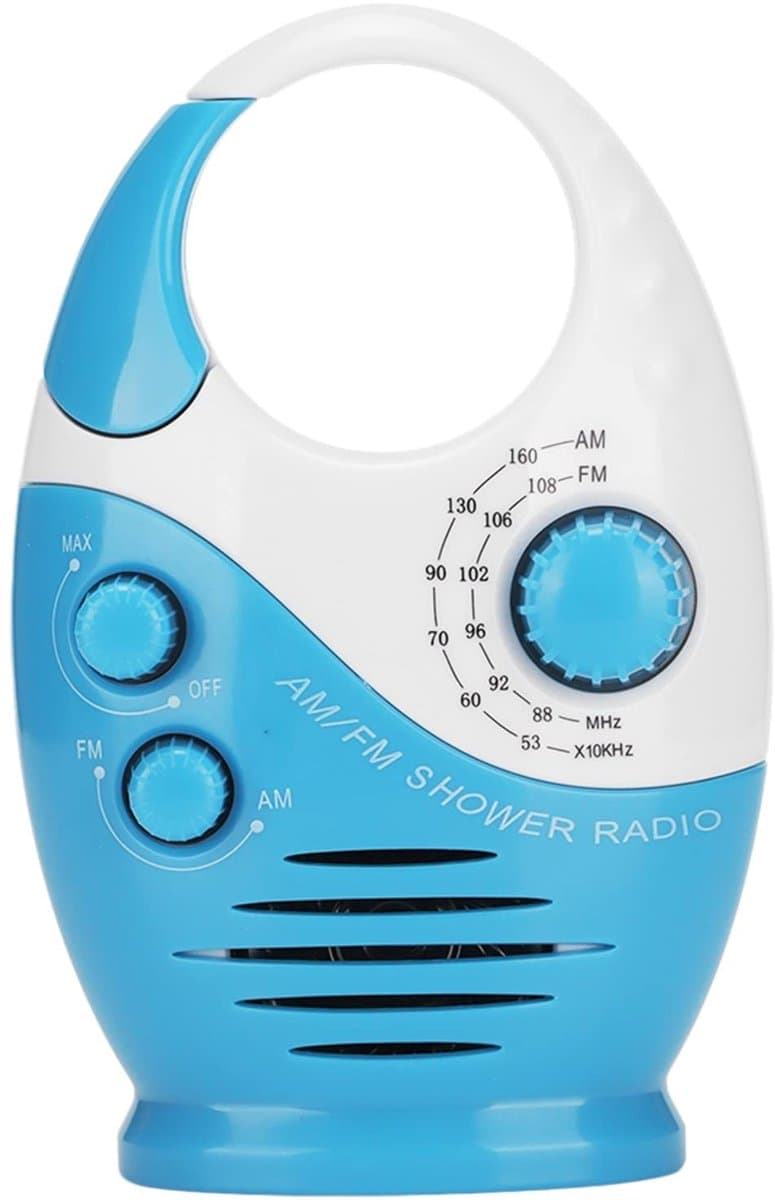 Allecto - Draagbare Radio - Waterproof Doucheradio - Compact en Lichtgewicht - Blauw - AM FM Luidspreker - Geschikt voor Doucheruimtes en Garages
