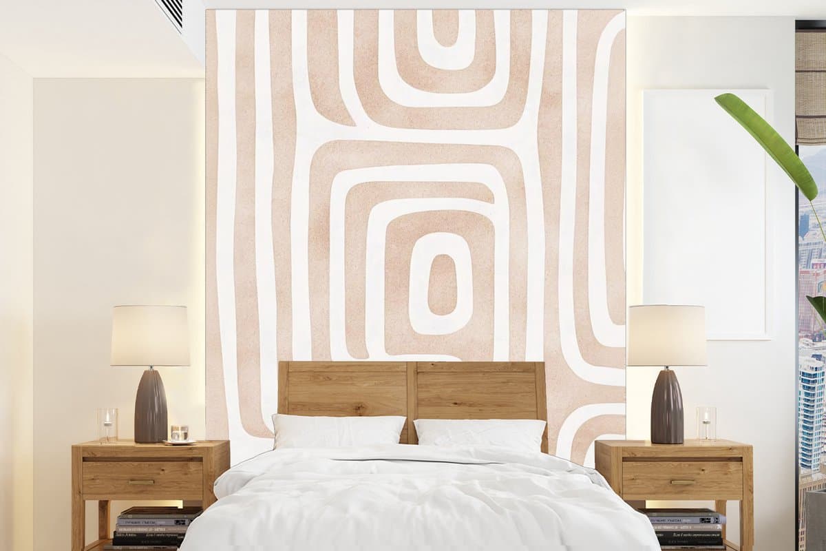 Behang - Fotobehang Decoratief - Labyrint - Beige - Breedte 165 cm x hoogte 220 cm
