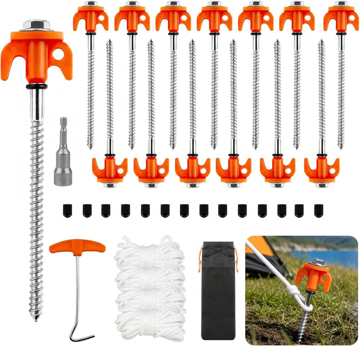14 stuks schroefharingen 20 cm met schroefdraad, voor tent, paviljoen