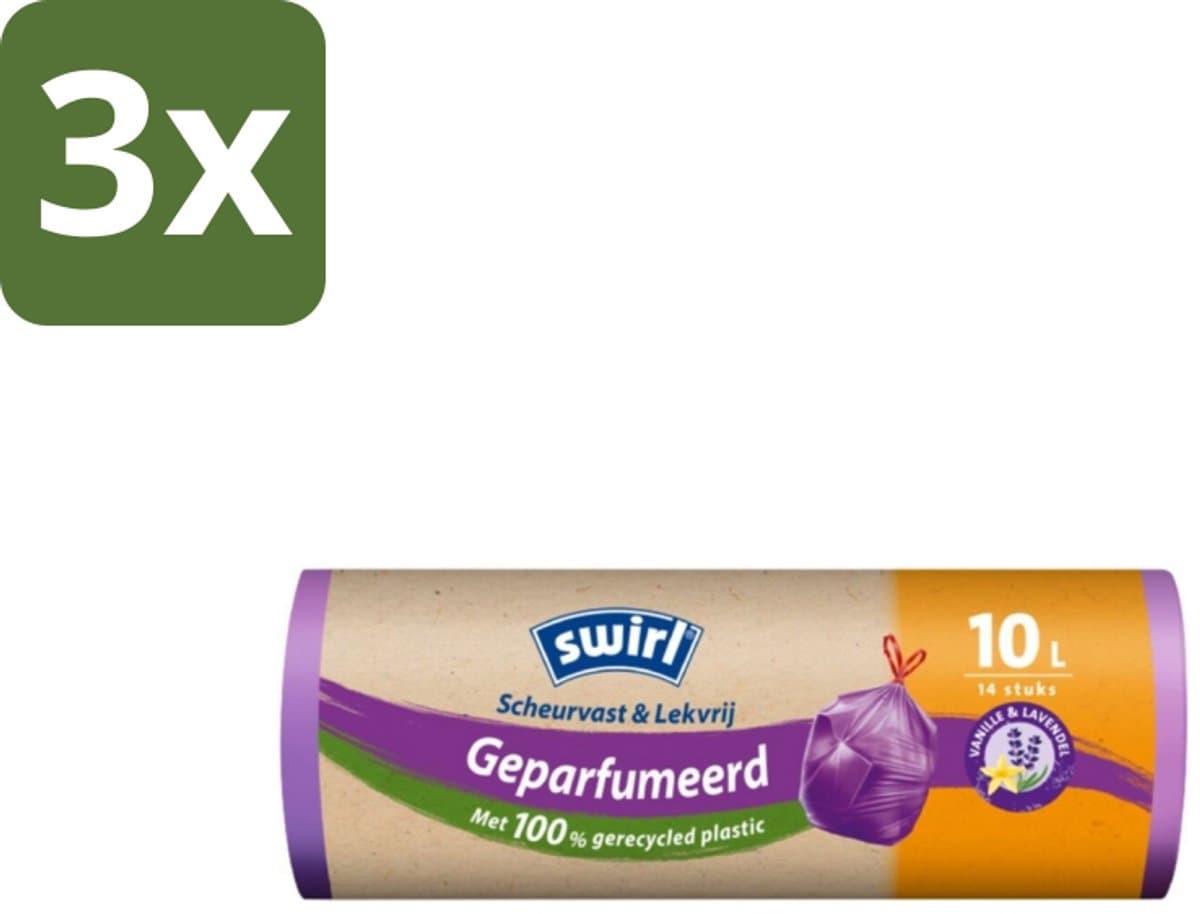 3 x Swirl – Pedaalemmerzakken – Trekband Geparfumeerd Vanille & Lavendel – 10 L – 14 zakken - Koffiezetapparaat