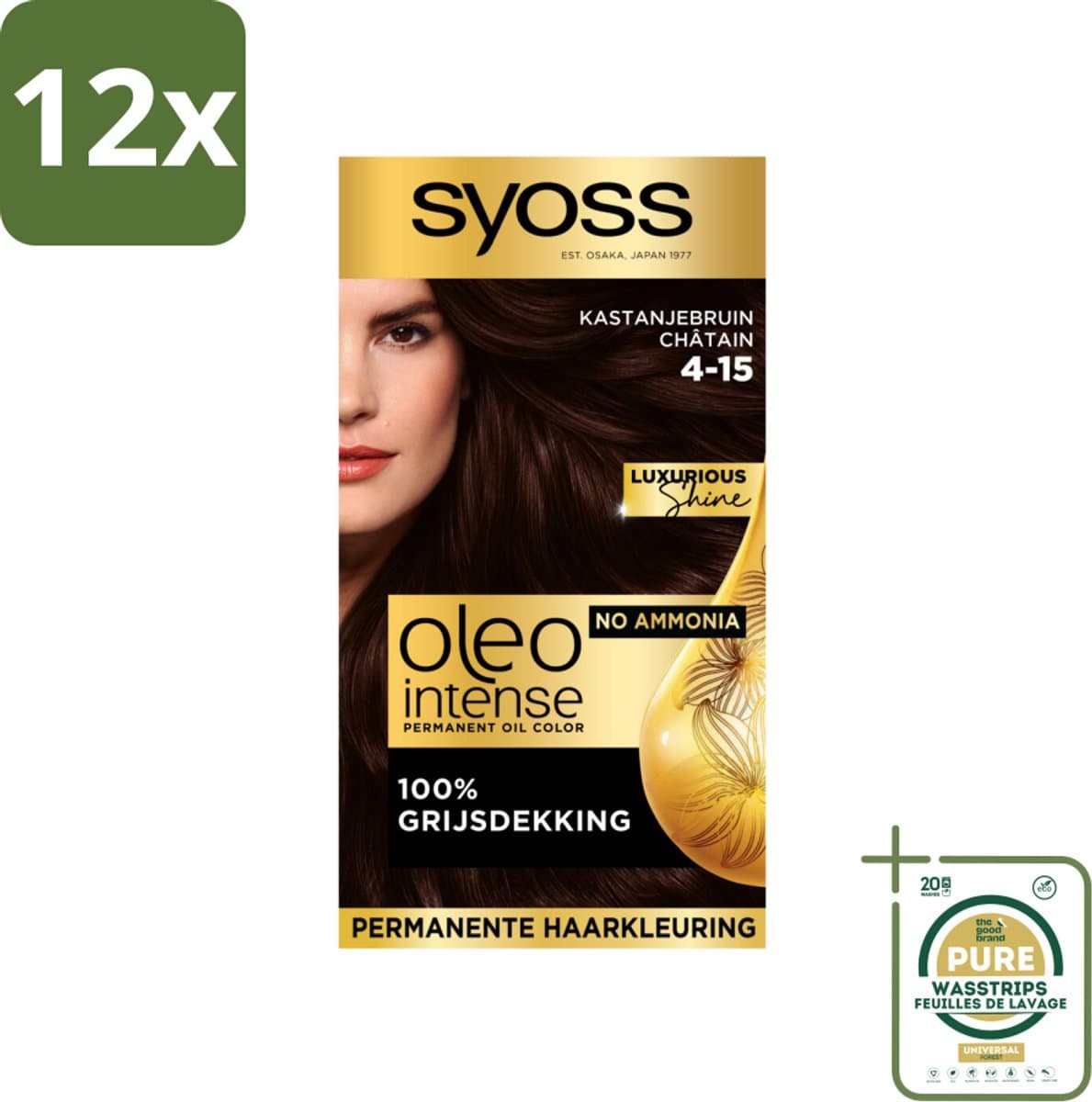 SYOSS - Oleo Intense 4-15 Kastanje Bruin - Haarverf - Zonder Ammoniak - Grijsdekking - Langdurige Kleur - Voordeelverpakking - 12 stuks - Olie-formule - Grijsdekking