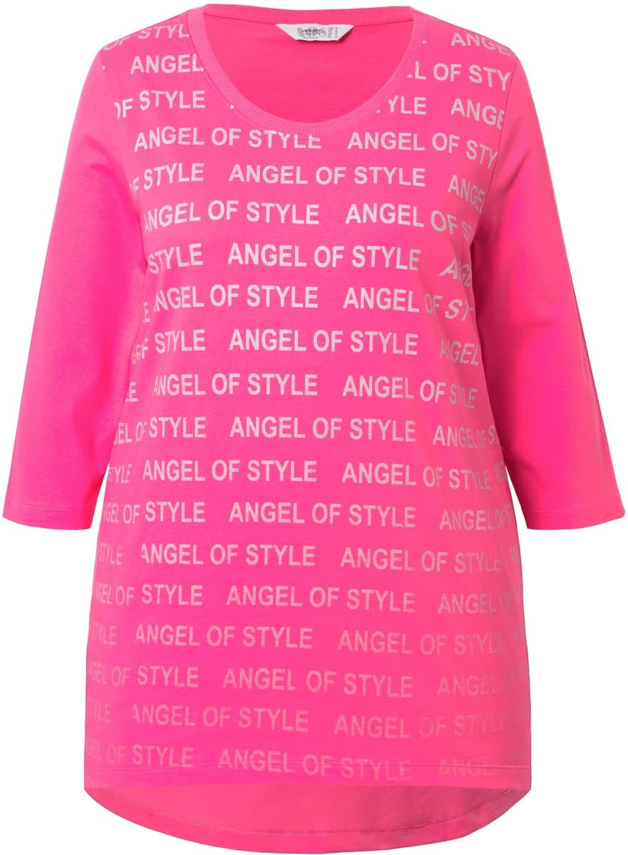 Angel of Style - Dames - T-shirt A-lijn Angel of Style-tekstmotief - Hibiscusrood - Maat 48