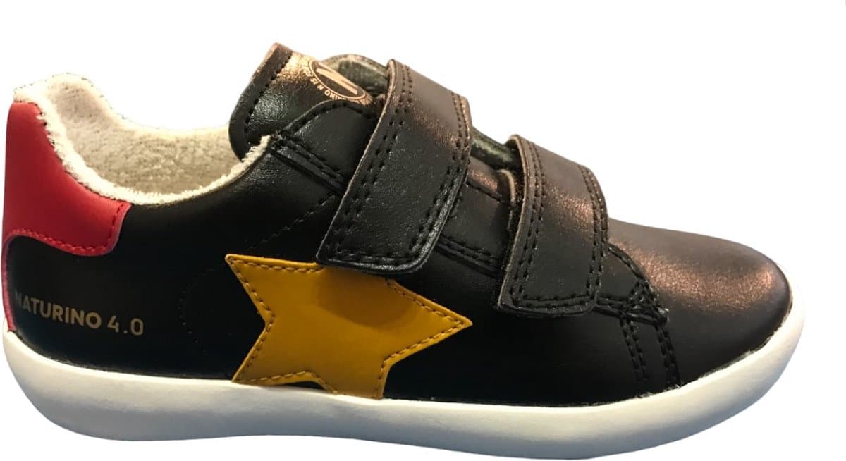 Naturino 4.0 - Annie Hybri - Mt 25 - velcro's gele ster vegan sneakers - Zwart