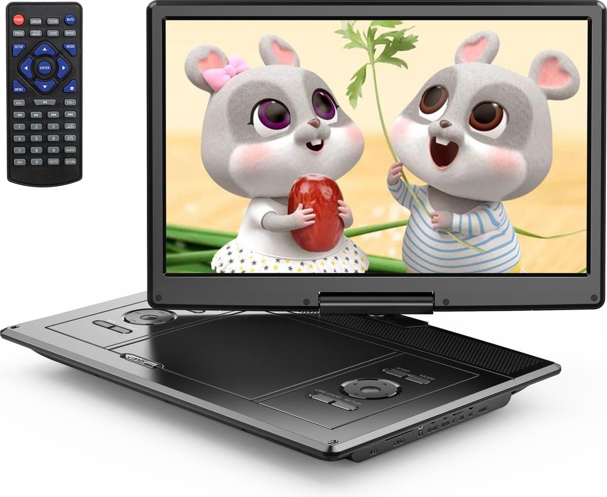 YOTON YD155M Draagbare DVD - 14" Draaibaar HD-Scherm - 4-6 Uur Speeltijd - Voor SD-kaart/USB/Sync TV - Zwart