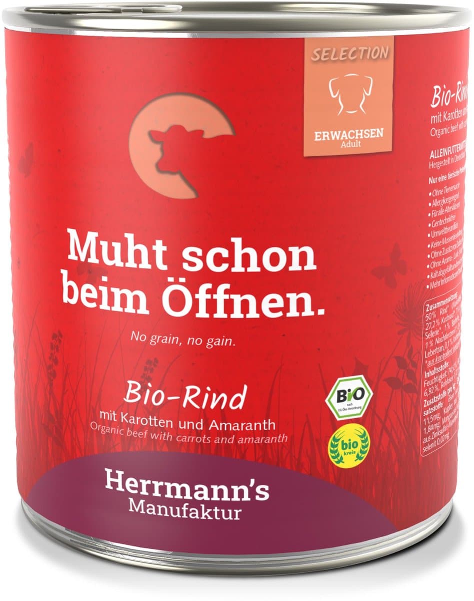 Herrmann's Bio Adult Honden Blikvoeding - Rund met Wortel - 800 g