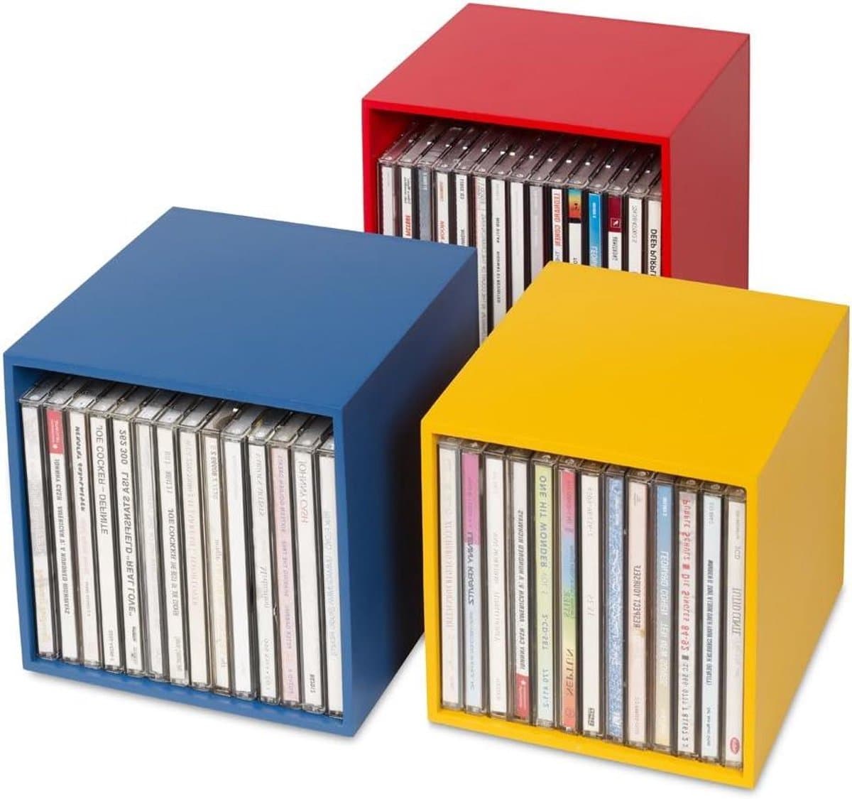 CD Opbergdozen - Houten Boxen - Muziek Archiveren - Modulair Stapelbaar - Set van 3 - Gelakt Hout