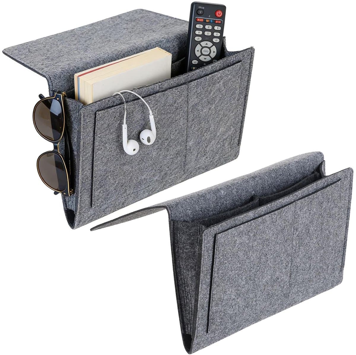 Dailygoods - HhBdy 2 stuks opbergtassen, 20 x 32 cm, vilten organizer voor slaapkamer, 5-tassenset voor mobiele telefoon, iPad, afstandsbediening, boeken, brillen (grijs)