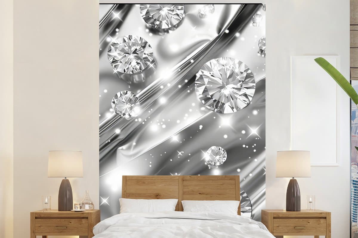 Behang - Fotobehang Abstract - Diamant - Luxe - Modern - Zilver - Breedte 180 cm x hoogte 280 cm