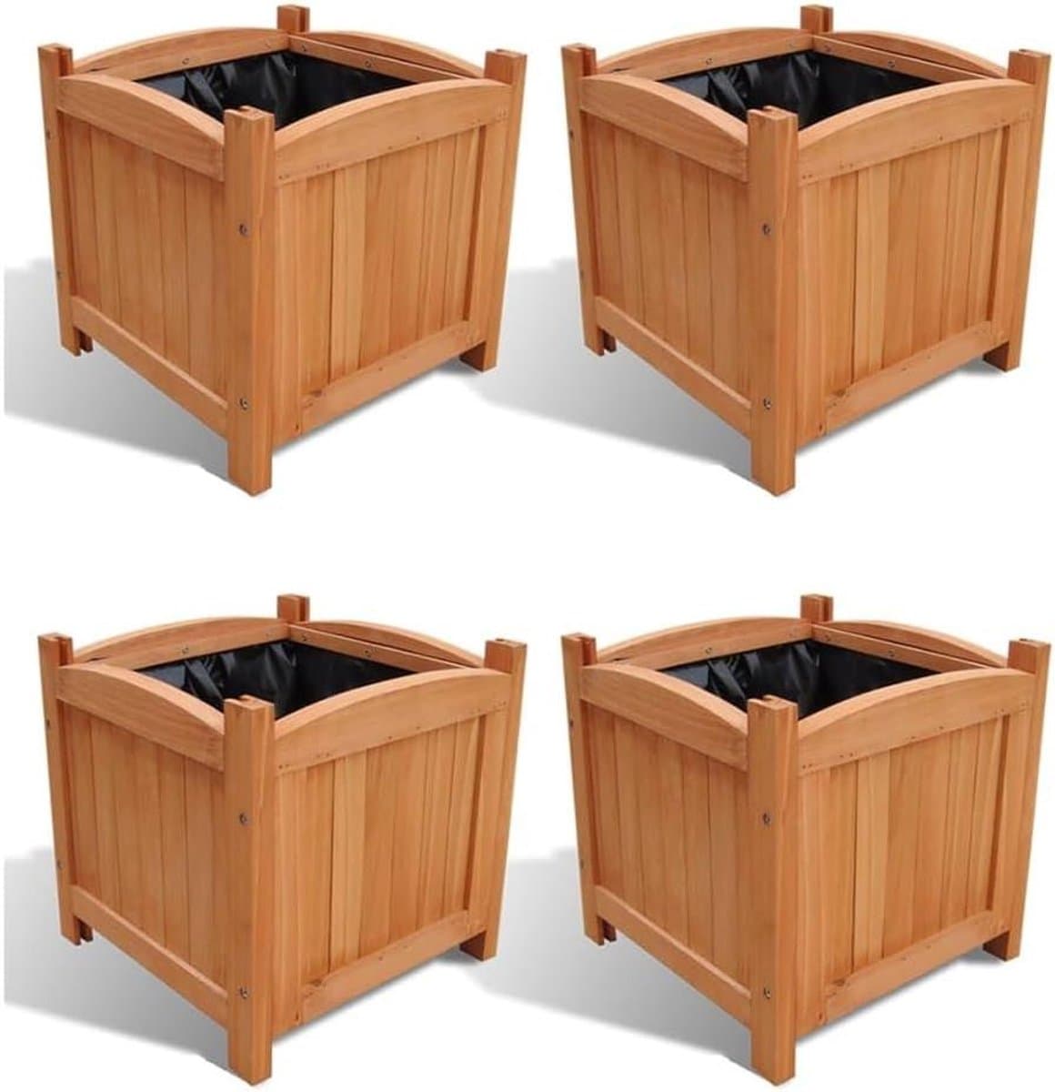 Bloembakken Hout - Plantenbakken Verhoogd - Tuinieren Buiten - Weerbestendig Hout - 4 stuks 30x30x30 cm - Bruin