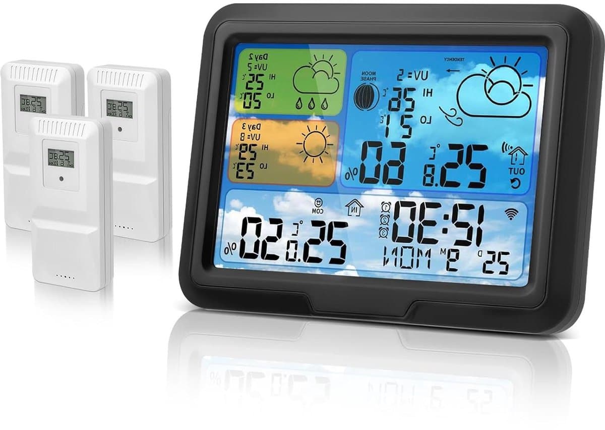 Weerstation met Buitensensor - Weercomputer Buitenweer - Thuis Weer Monitoren - 3 Waterdichte Sensoren