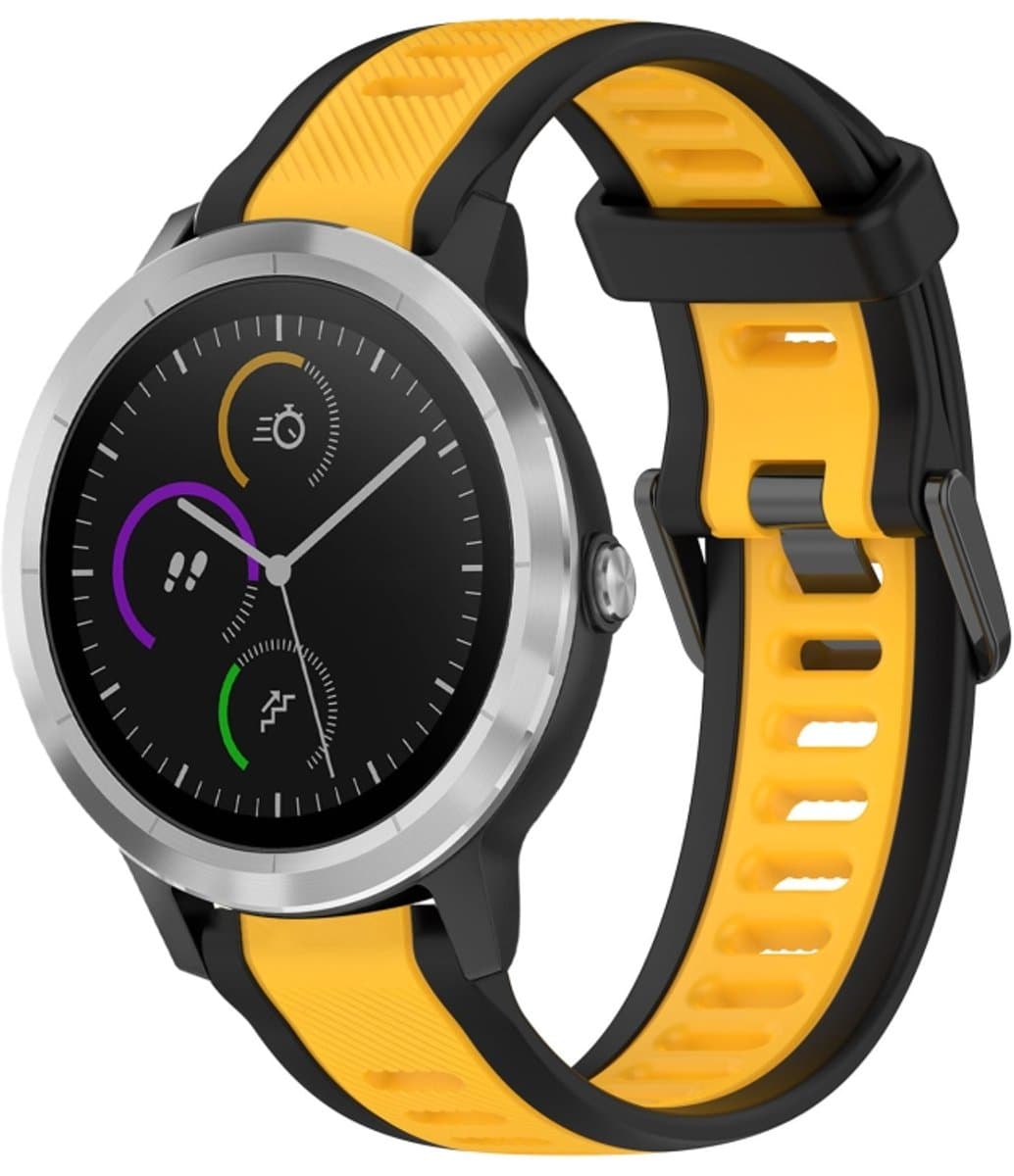 Voor Garmin Vivoactive 3 20 mm tweekleurige siliconen horlogeband met textuur (geel + zwart)