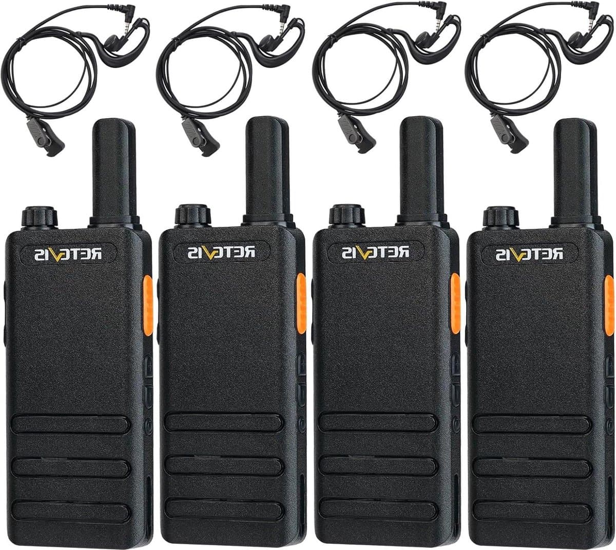 Walkie Talkie Mini 15 mm Ultradun USB-C Oplaadbare Portofoon 1620 mAh Batterij VOX Professionele Restaurant Draagbaar met Oortjes - 4 Stuks Zwart