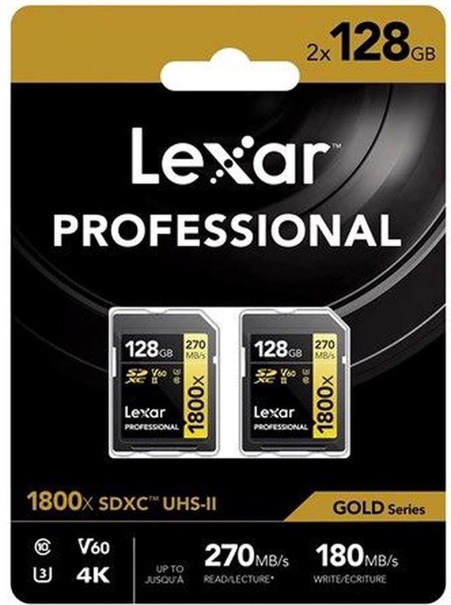 Lexar Professional SDXC 1800x GOLD 128GB 210MB/s - Duo-Pack