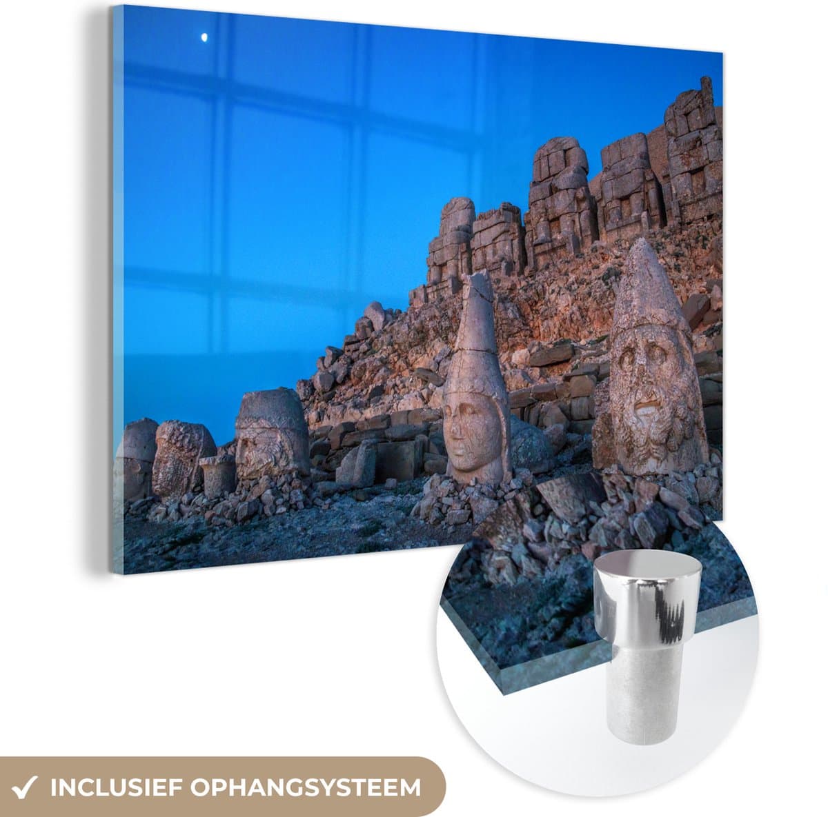 ® Glasschilderij 90x60 cm - Schilderij acrylglas - Schemerige hemel boven Nemrut Dağı in Turkije - Foto op glas - Muurdecoratie woonkamer - Wanddecoratie slaapkamer - Schilderijen