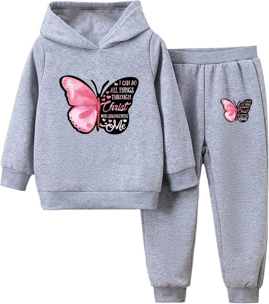 Warm Sportpak voor Meisjes met Vlinderprint - Hoodie en Trainingsbroek