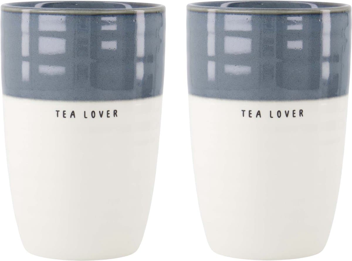 Zusss Set Van 2 Mokken L Tea Lover - Cadeau Dames Keramiek Wit / Blauw