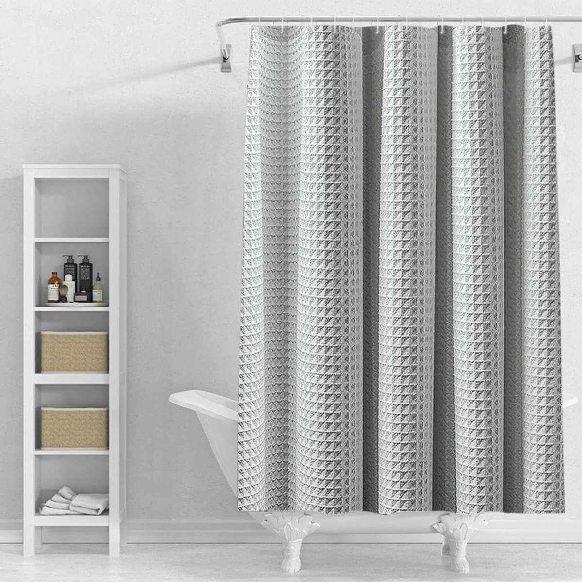 Douchegordijn - Badgordijn Waterdicht - Badkamer Hygiëne - Wafelpatroon Textuur - 200 x 240 cm - Lichtgrijs
