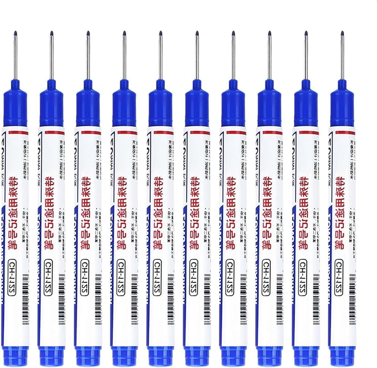 Diepe Gat Marker Pennen - Houtbewerking Pennen - Precisie Markering - Lange Penpunt - 10 stuks - Blauw