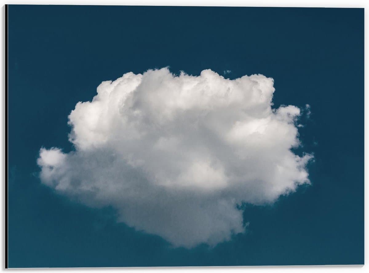 Dibond - Wolk in Blauwe Lucht - 40x30cm Foto op Aluminium (Met Ophangsysteem)