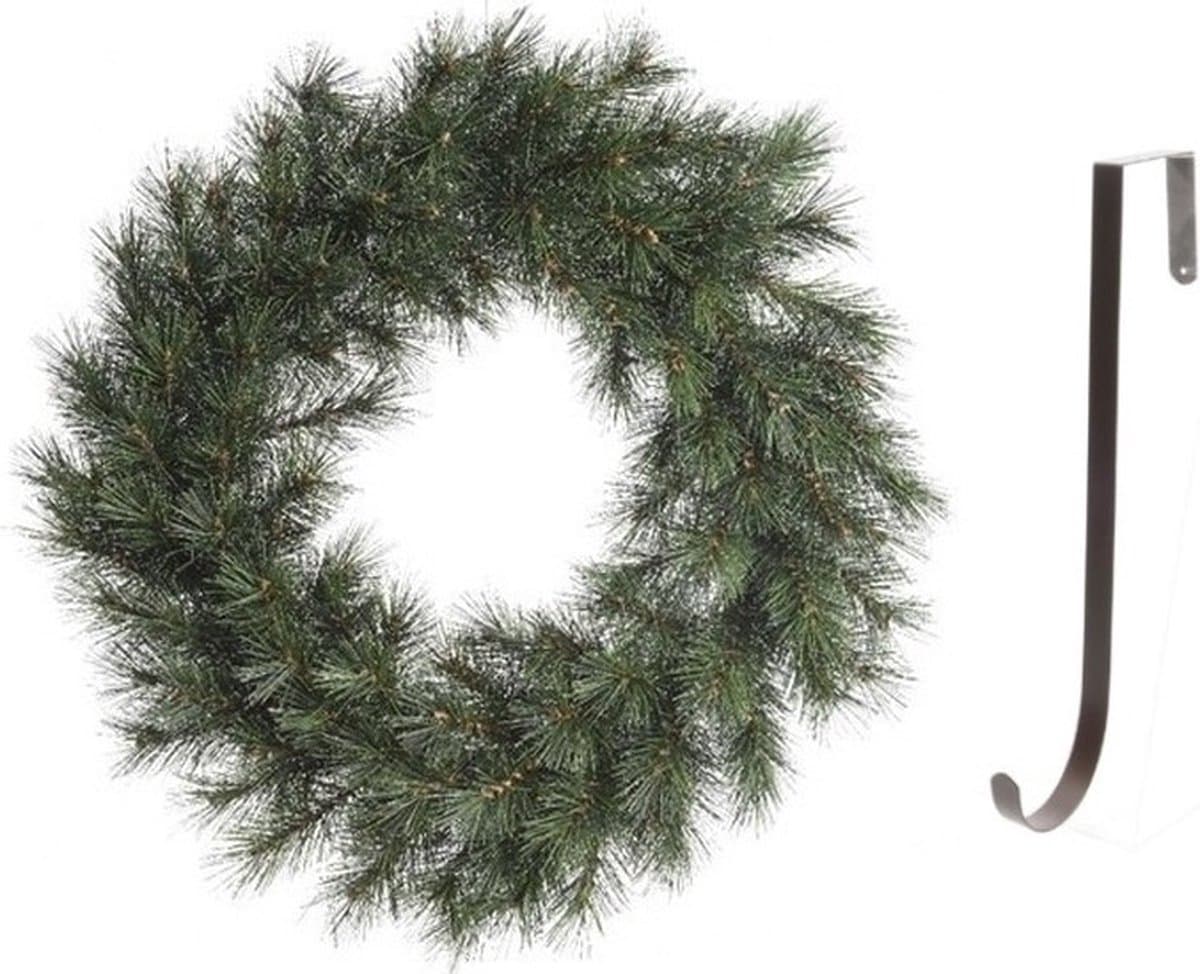Groene kerstkrans 60 cm Malmo met ijzeren hanger - Kerst decoratie kransen van dennentakken