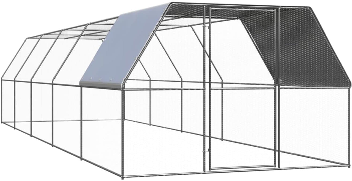 Kippenhok Buiten - 3 X 10 X 2 M - Verzinkt Staal - Zilver - Volière - Veiligheidskooi