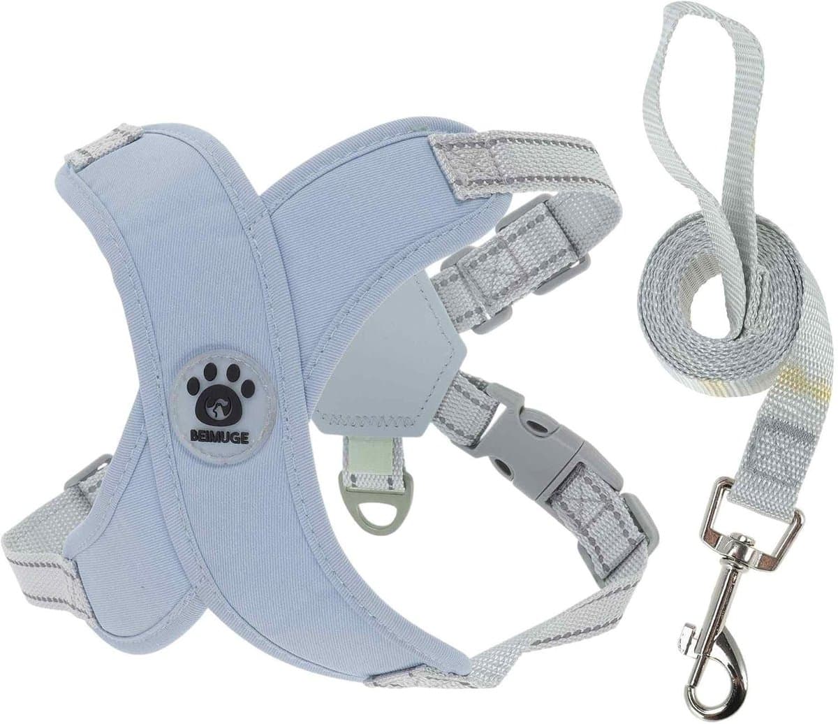 Verstelbaar Anti-Trek Harnas met Leash voor Middelgrote Honden en Puppies, Ademend Vest in Blauw, Maat M, Ideaal voor Comfort en Veiligheid