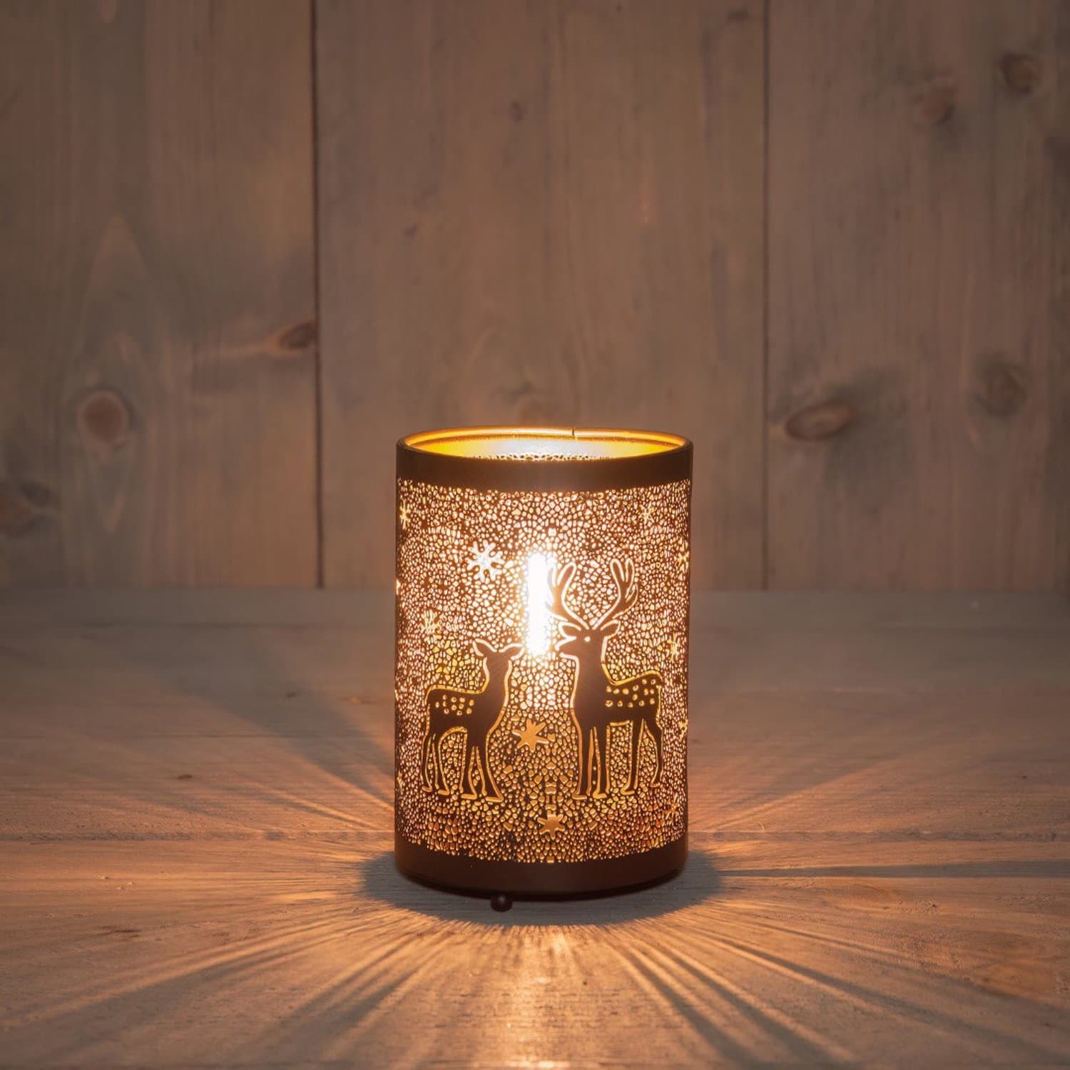 Lantaarn met rendieren zwart/goud dia. 18,5x13 cm Anna's Collection