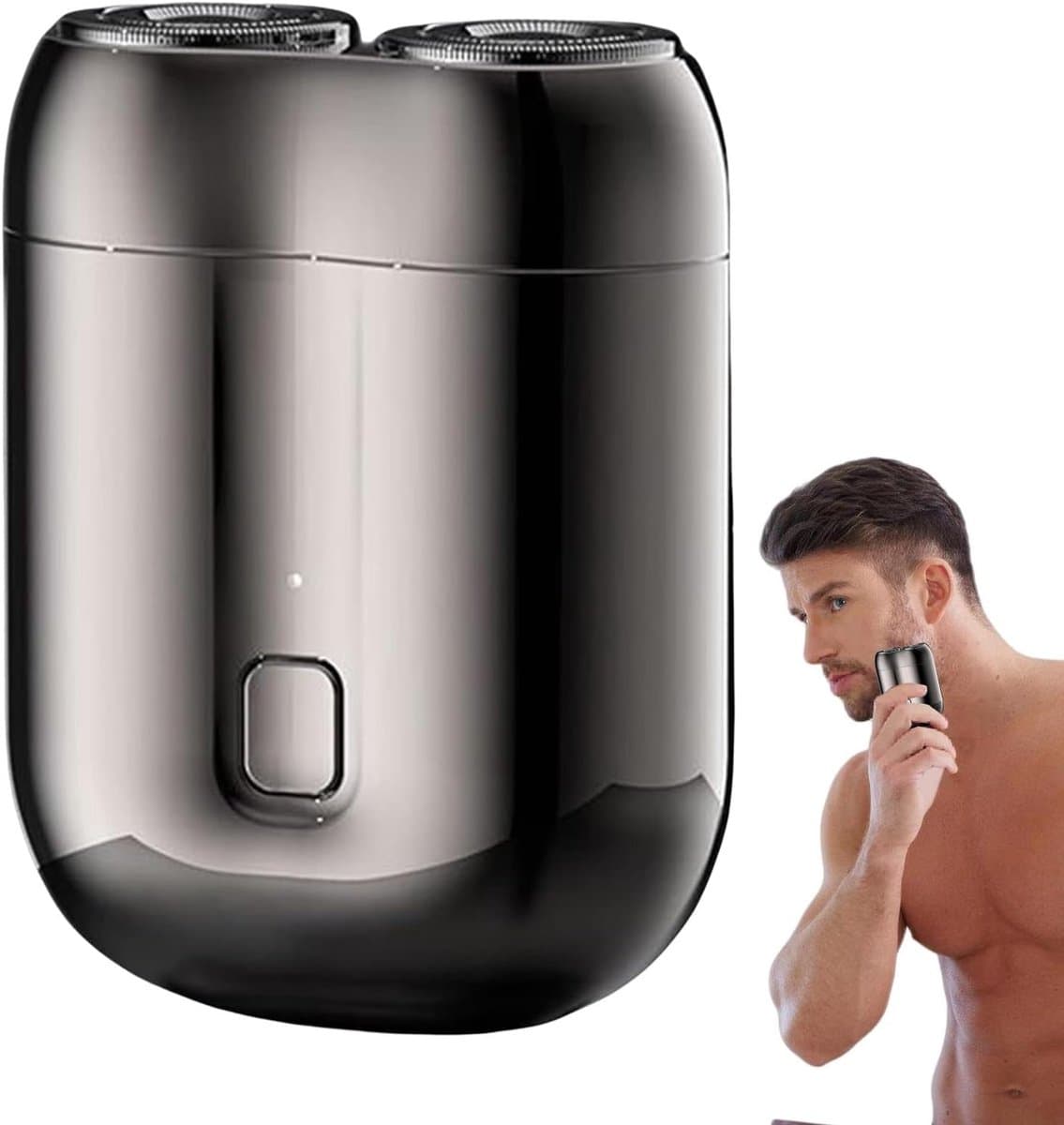 Draagbaar USB-scheerapparaat voor mannen - Oplaadbaar en waterdicht - Compact en draagbaar ontwerp met dubbele messen - Geschikt voor thuis, in de auto en op reis - Grijs
